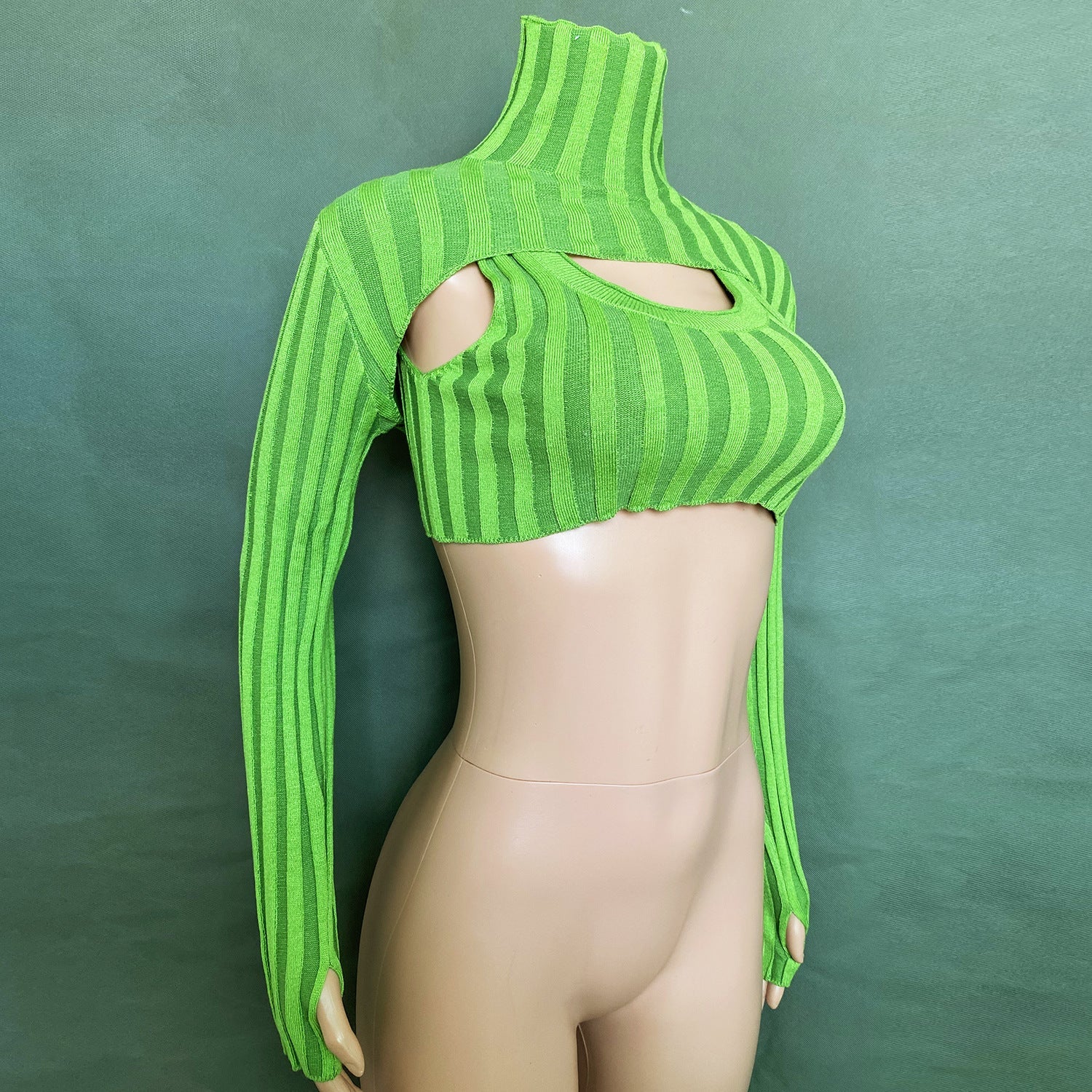 Sexy High Neck Knitting Women Short Tops Suits-Shirts & Tops-Green-S-Free Shipping Leatheretro