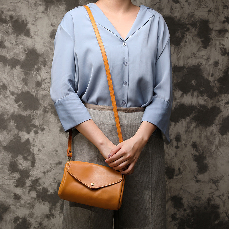 Vege Tanned Leather Small Bag for Women 21026-Yellow-Free Shipping Leatheretro