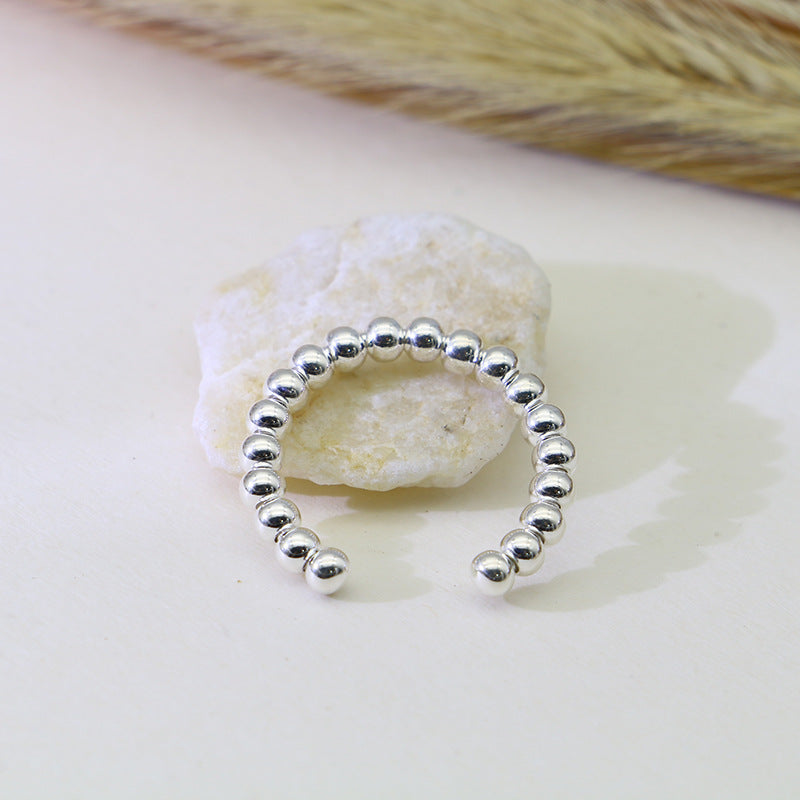 Beads Design Open End Silver Rings for Women-Rings-White-Open-end-Free Shipping Leatheretro