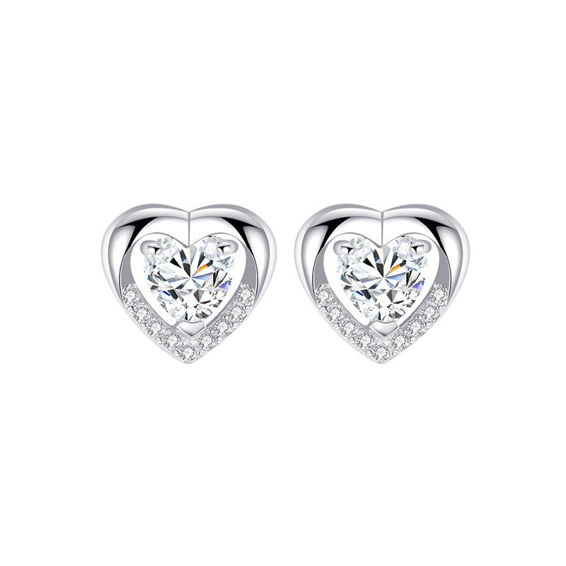 Lovely Heart Shape Zircon Silver Earring Studs-Earrings-White-Free Shipping Leatheretro