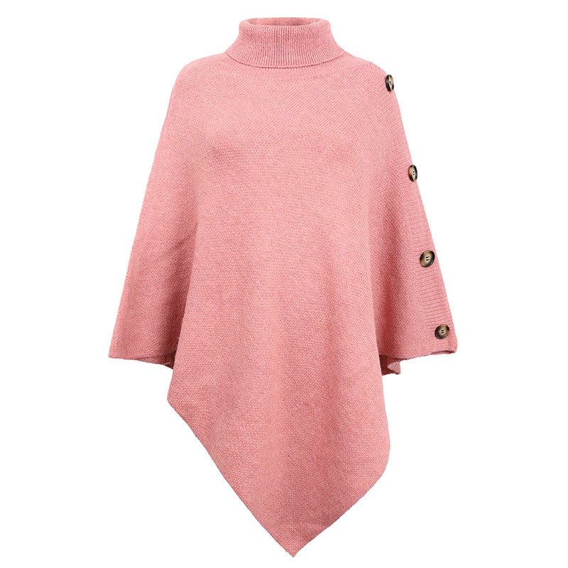 Winter High Neck Knitted Women Cape Coats-Shirts & Tops-Pink-One Size-Free Shipping Leatheretro