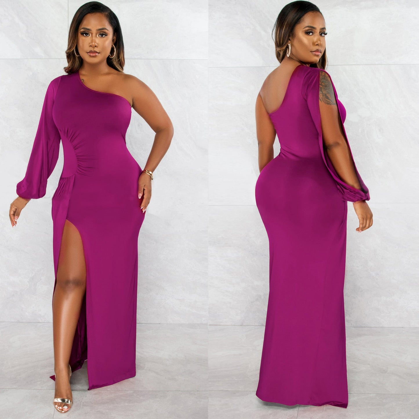 Classy One Shoulder Tight Dresses-Dresses-Purple-S-Free Shipping Leatheretro