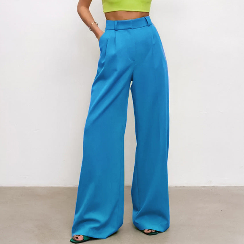 Casual High Waist Wide Legs Long Pants for Women-Pants-Blue-S-Free Shipping Leatheretro