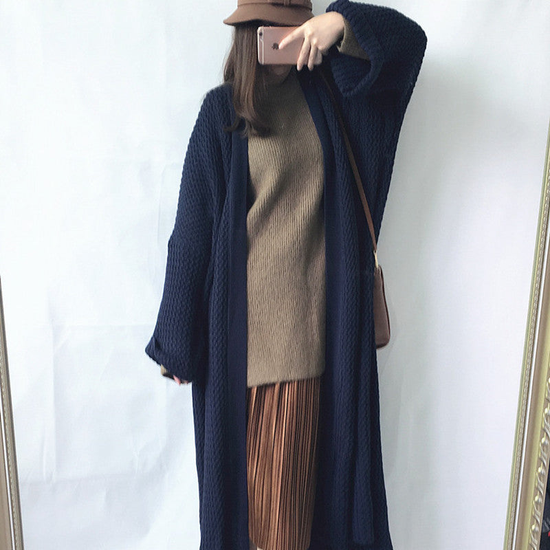 Casual Women Kntting Long Cardigan Overcoat-Outerwear-Black-One Size-Free Shipping Leatheretro