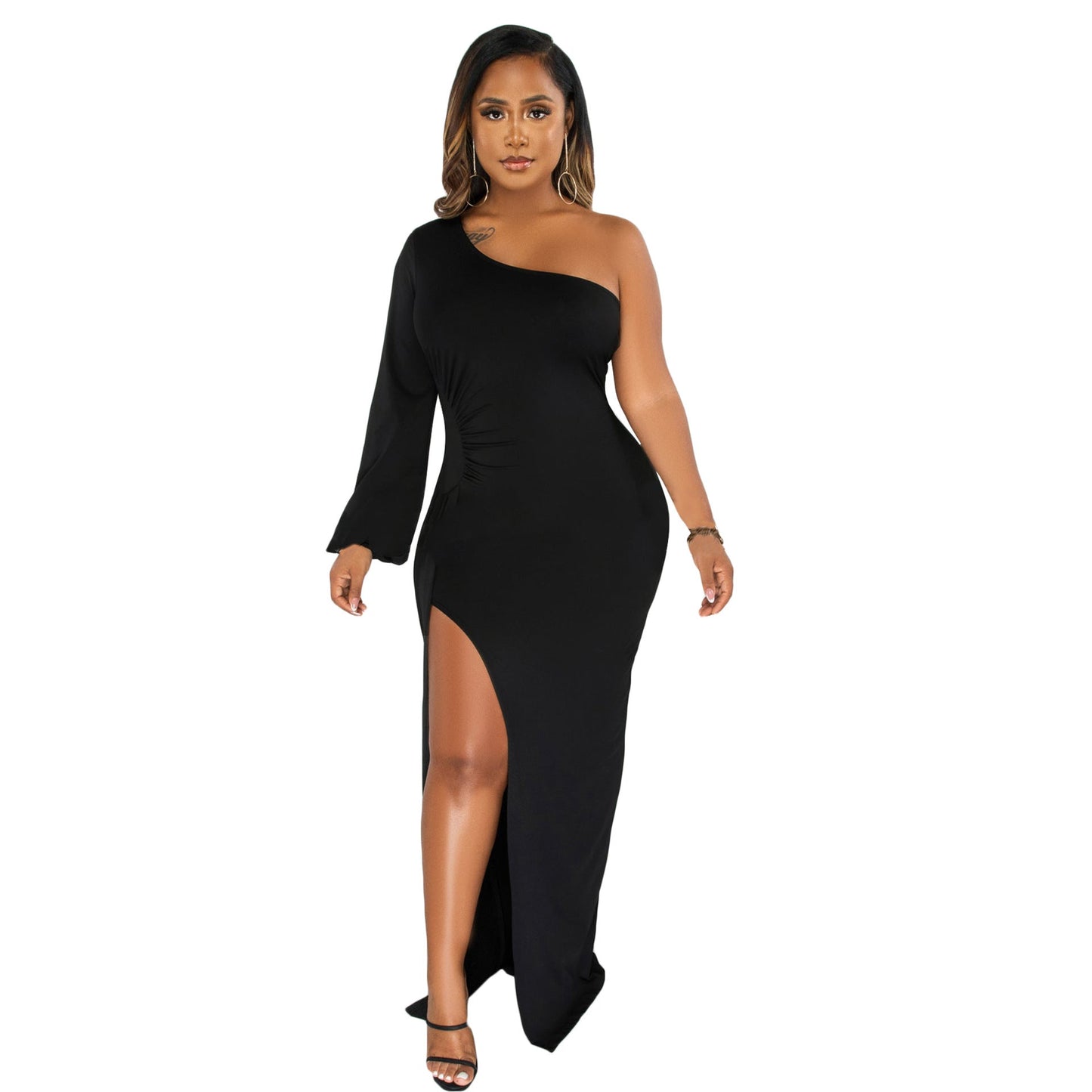 Classy One Shoulder Tight Dresses-Dresses-Black-S-Free Shipping Leatheretro