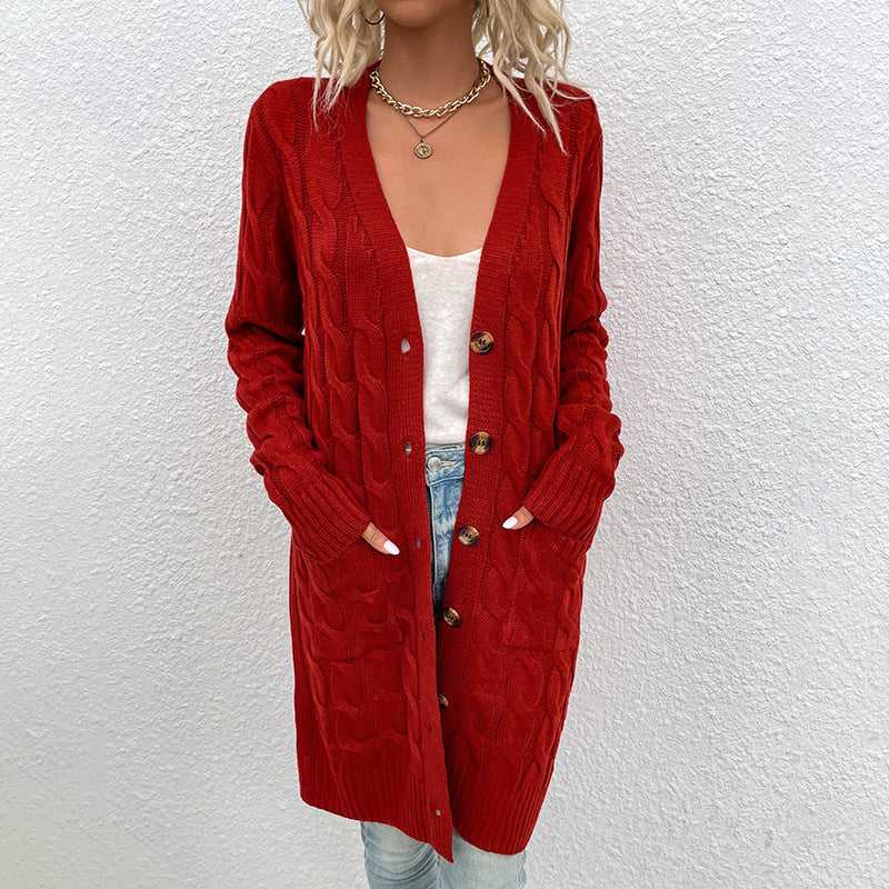 Casual Twist Design Long Cardigan Sweaters for Women-Coats & Jackets-Red-S-Free Shipping Leatheretro