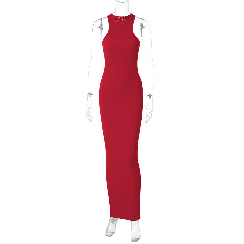 Sexy Fashion Round Neck Sleeveless Long Dresses-Dresses-Red-S-Free Shipping Leatheretro