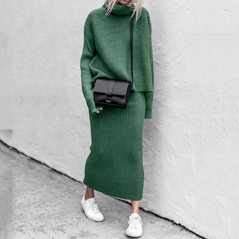 Casual Fashion Two Pieces Knitted Sweaters & Skirts-Suits-Green-S-Free Shipping Leatheretro