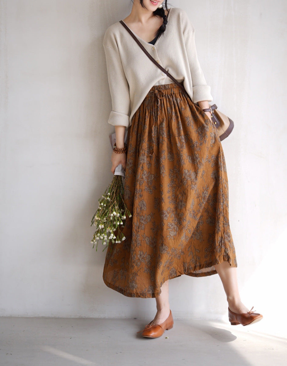 Vintage Cotton Floral Women Skirts-Skirts-The same as picture-One Size-Free Shipping Leatheretro