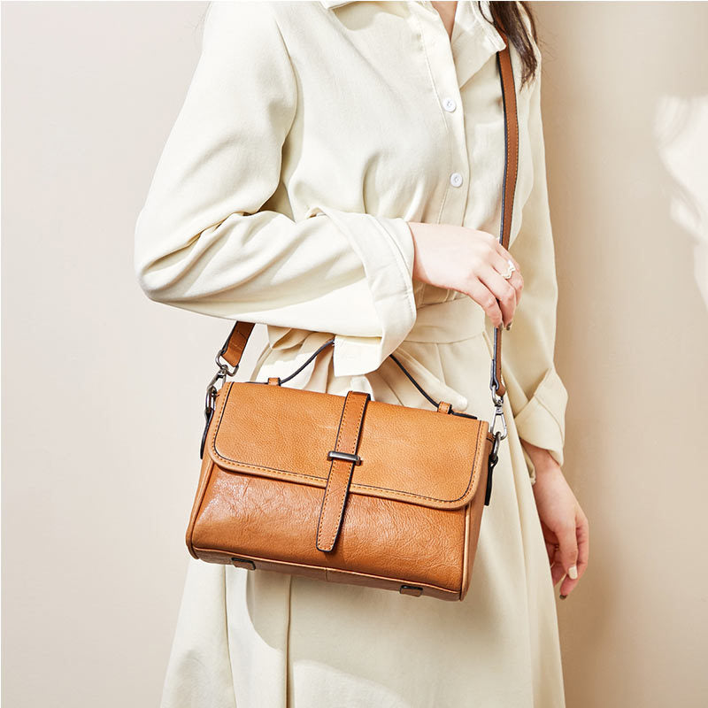 Vegetable Tanned Leather Messenger Handbag for Women 2211-Handbags, Wallets & Cases-Black-Free Shipping Leatheretro