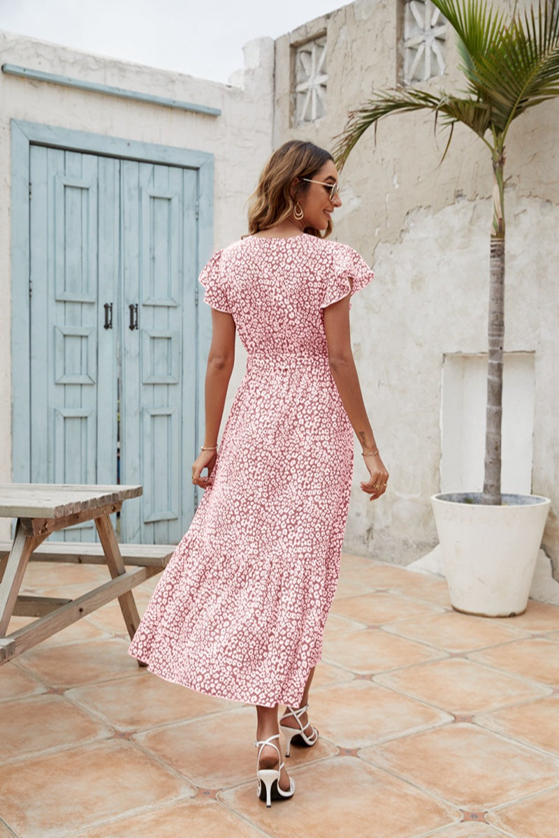 Summer Women Puff Sleeves Long Sleeves Dresses-Dresses-Pink-S-Free Shipping Leatheretro