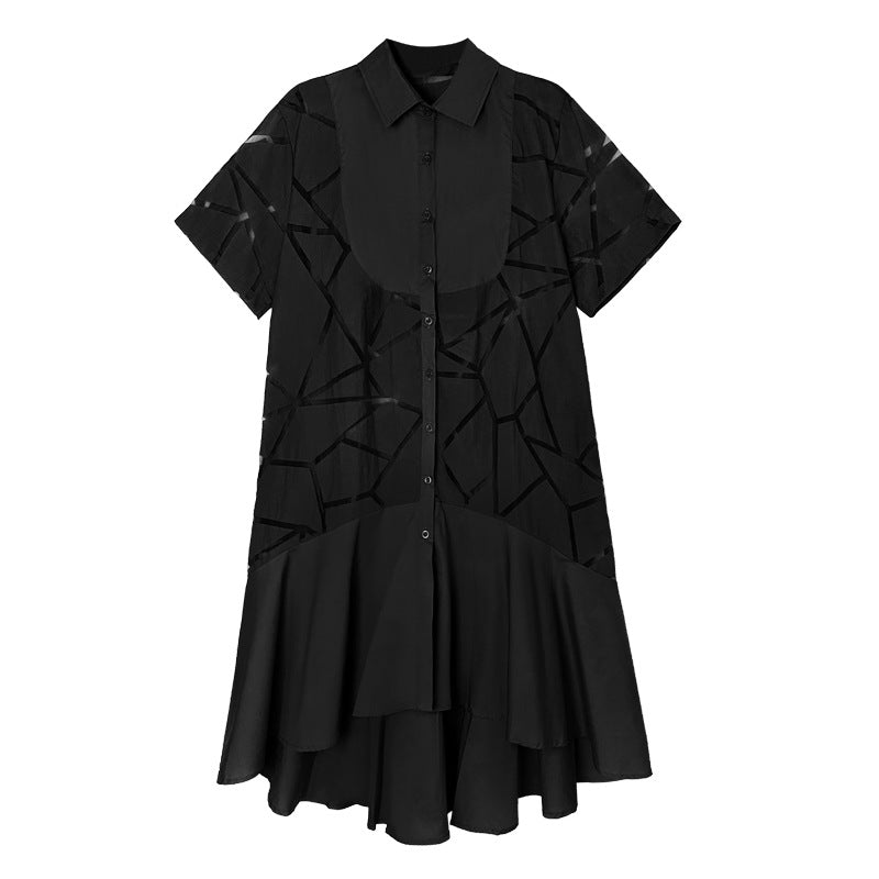 Vintage Summer Short Sleeves Irregular Long Shirts Dresses-Dresses-Black-One Size-Free Shipping Leatheretro