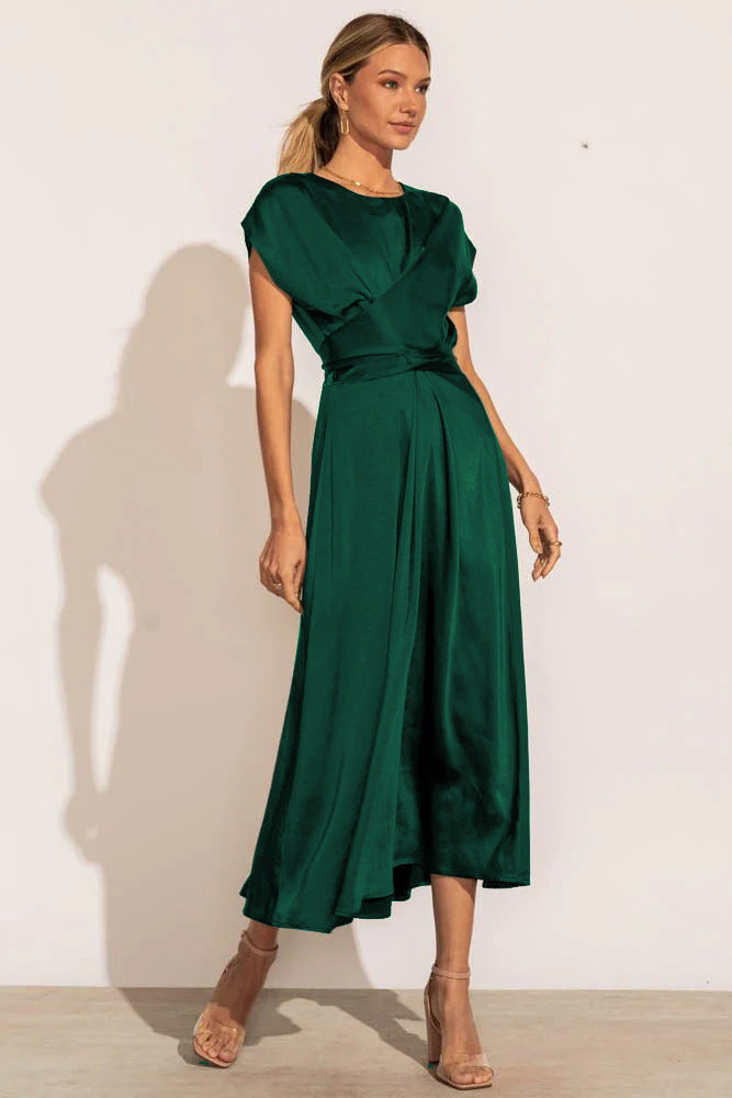 Fashion Summer Satin Evening Party Dresses-Dresses-Dark Green-S-Free Shipping Leatheretro