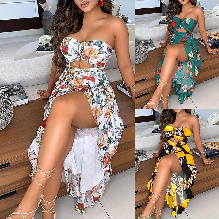 Women Irregular Scalloped Floral Print Dresses-Sexy Dresses-White-S-Free Shipping Leatheretro