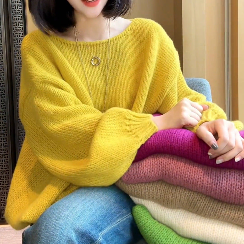 Colorful Long Sleeves Knitted Pullover Sweaters-Shirts & Tops-Yellow-One Size 45-65kg-Free Shipping Leatheretro