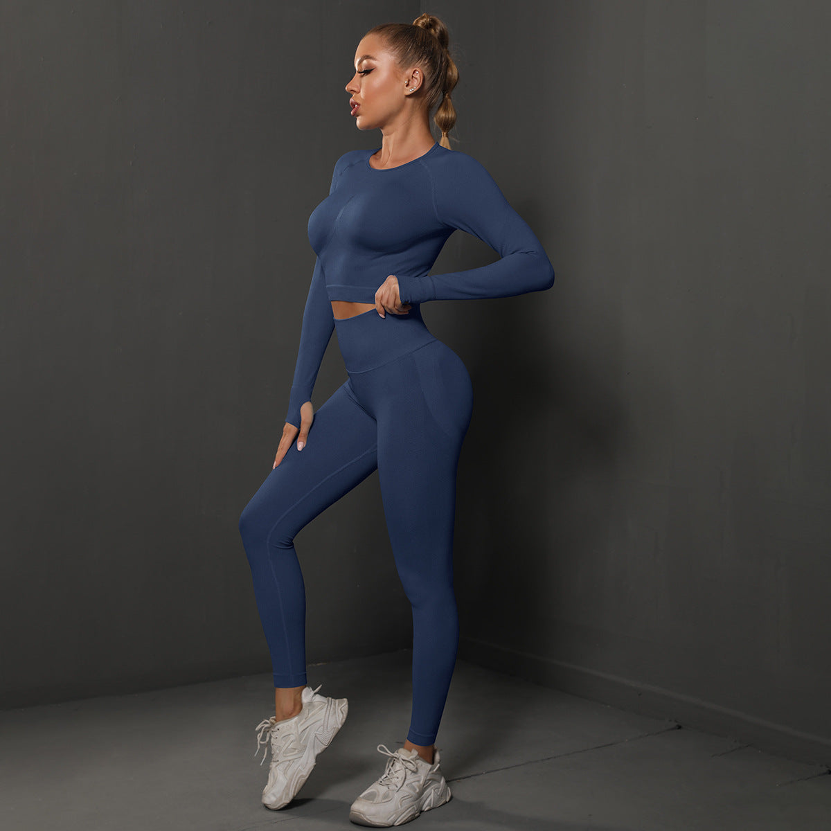 Fashion Simple Style Sports Yoga Suits for Women-Activewear-Dark Blue-S-Free Shipping Leatheretro