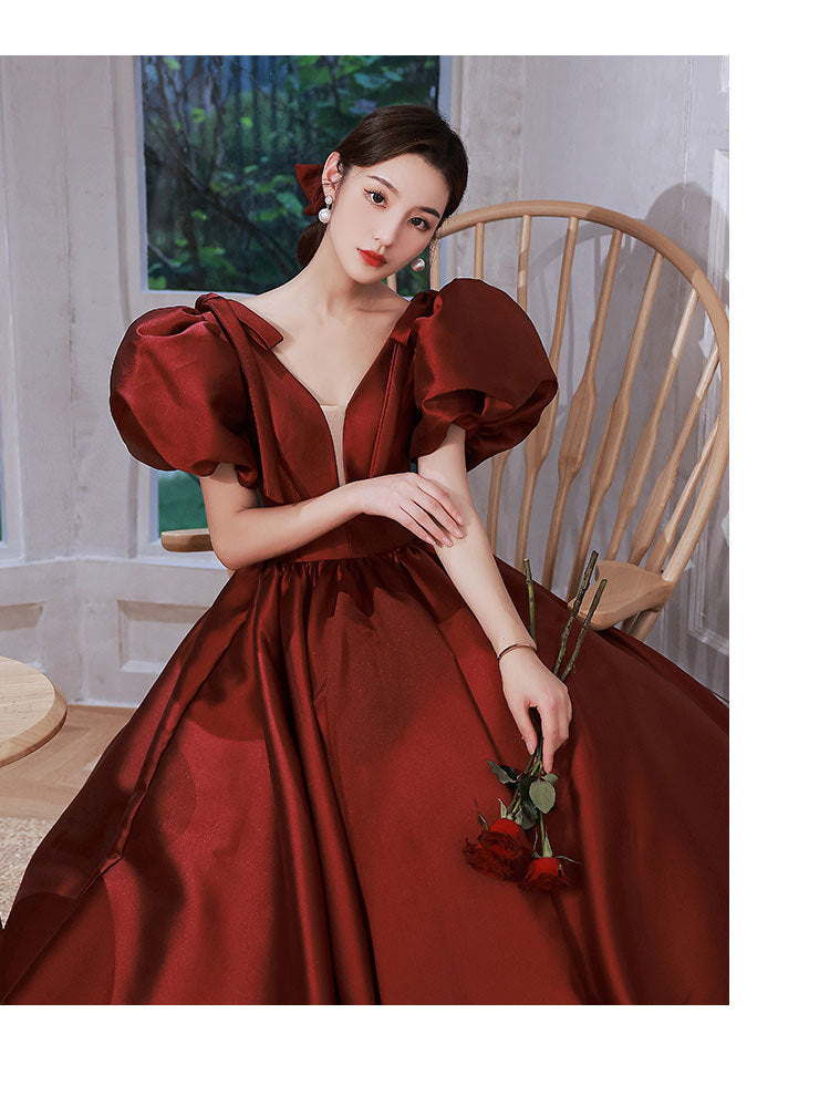 Elegant Wine Red Ball Gown Dresses-Dresses-Wine Red-S-Free Shipping Leatheretro