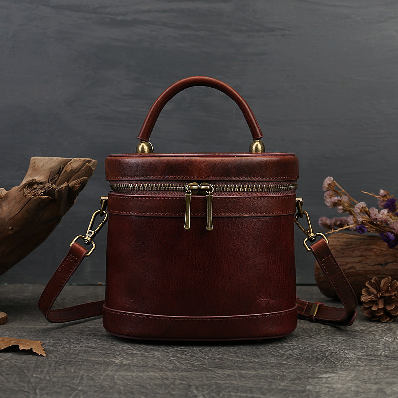 Casual Women Leather Shoulder Bucket Handbags 9182-Handbag & Wallet Accessories-Dark Brown-Free Shipping Leatheretro