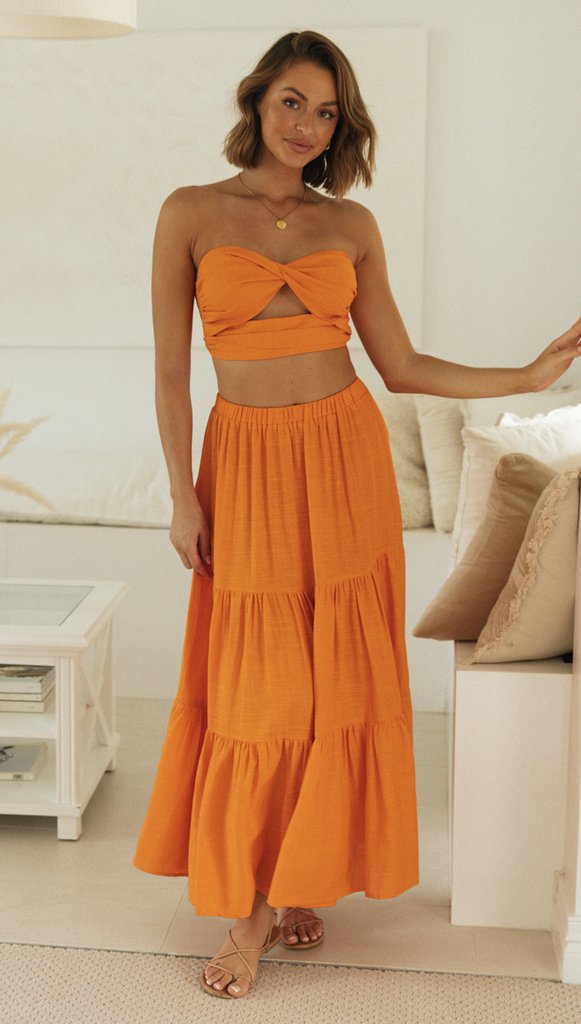 Sexy Women Strapless Tops and Skirts Suits-Dresses-Orange-S-Free Shipping Leatheretro
