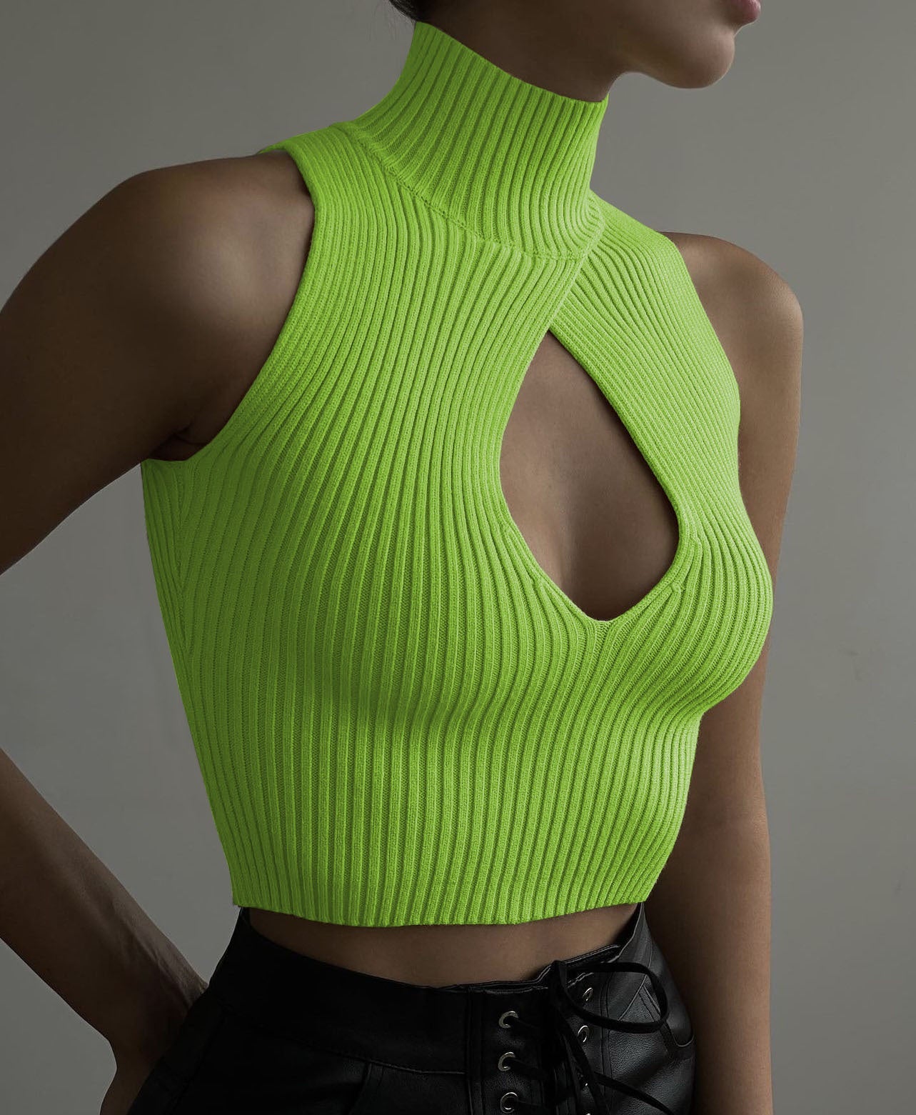 Sexy Sleeveless Women Knitted Tank Tops-Shirts & Tops-Green-S-Free Shipping Leatheretro