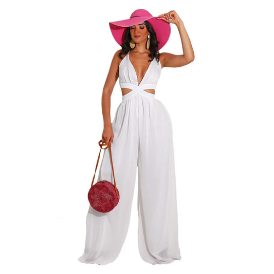 Sexy Chiffon Backless Women Jumpsuits-Jumpsuits & Rompers-White-S-Free Shipping Leatheretro