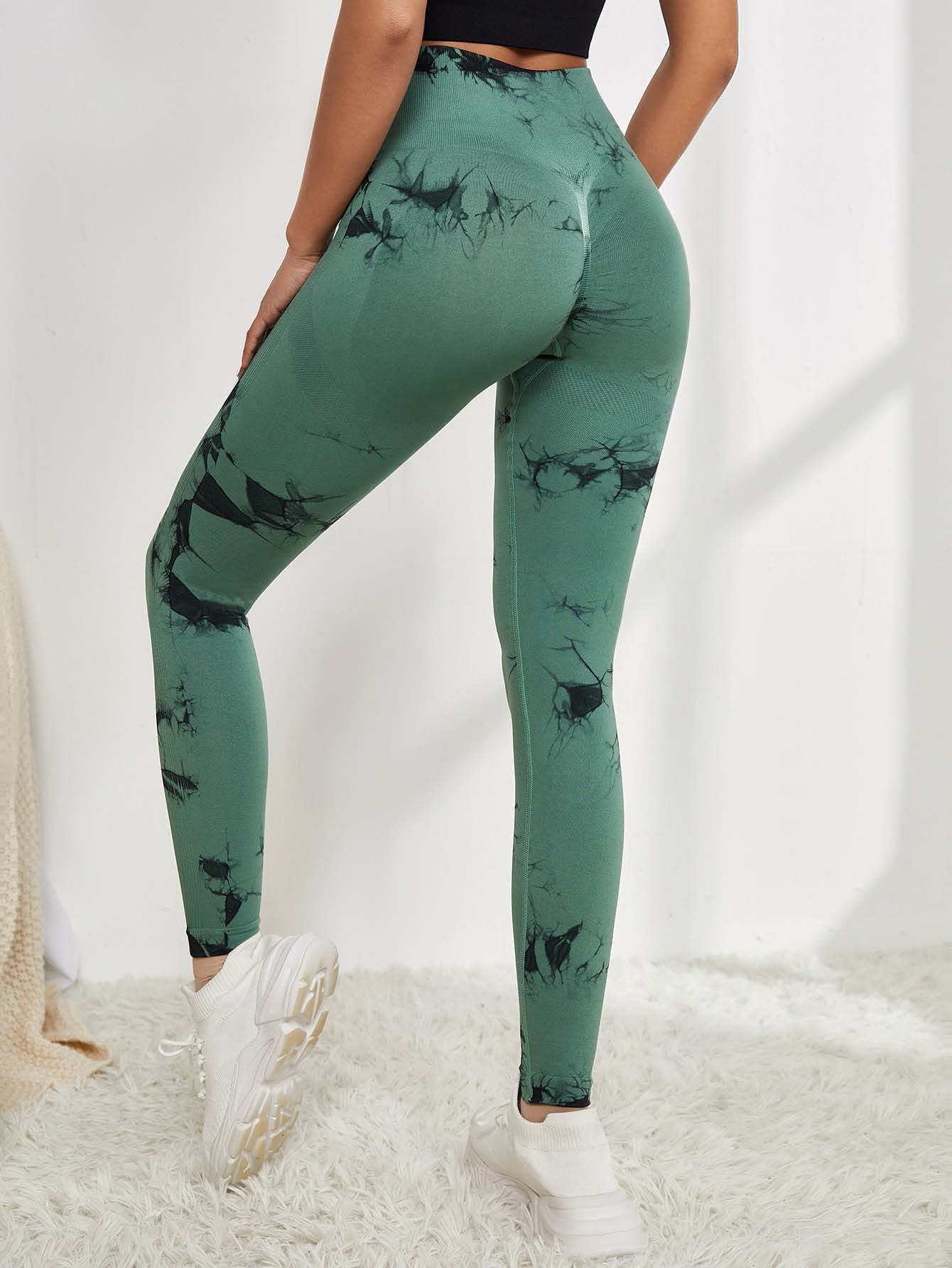 Women High Waist Dyed Yoga Running Leggings-Pants-Black Green-S-Free Shipping Leatheretro