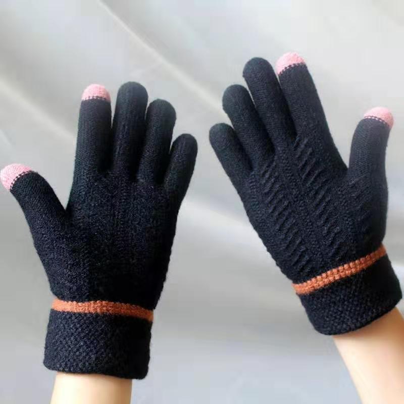 Winter Warm Velvet Knitted Gloves for Men and Women-Gloves & Mittens-Women-black-Free Shipping Leatheretro
