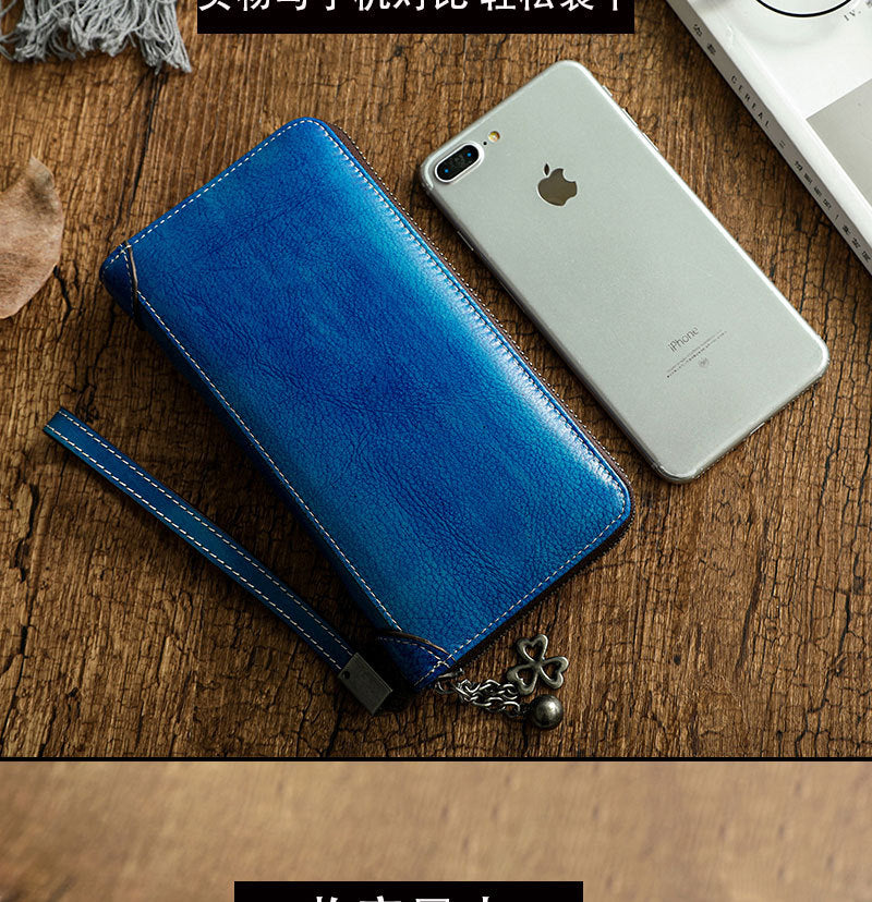 Large Storage Leather Purses for Women W5428-Leather Wallet-Blue-Free Shipping Leatheretro