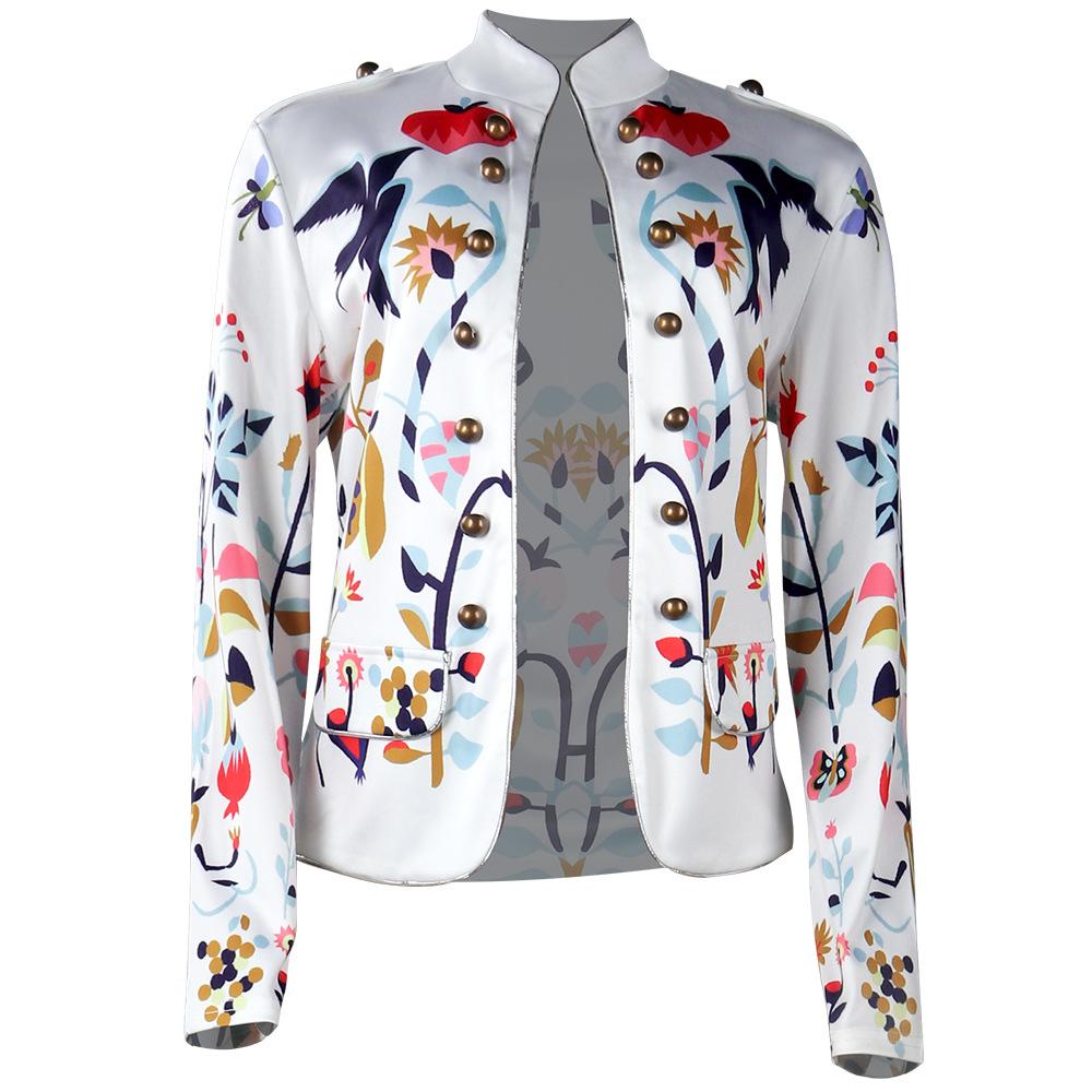 Classy Fashion Floral Print Carfigan Top Coats-Women Outerwear-White-S-Free Shipping Leatheretro