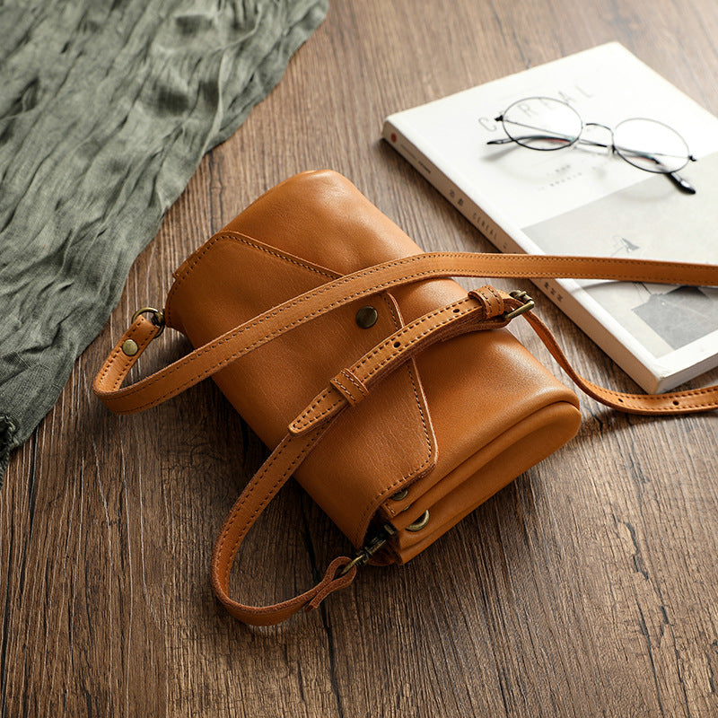 Vege Tanned Leather Small Bag for Women 21026-Yellow-Free Shipping Leatheretro