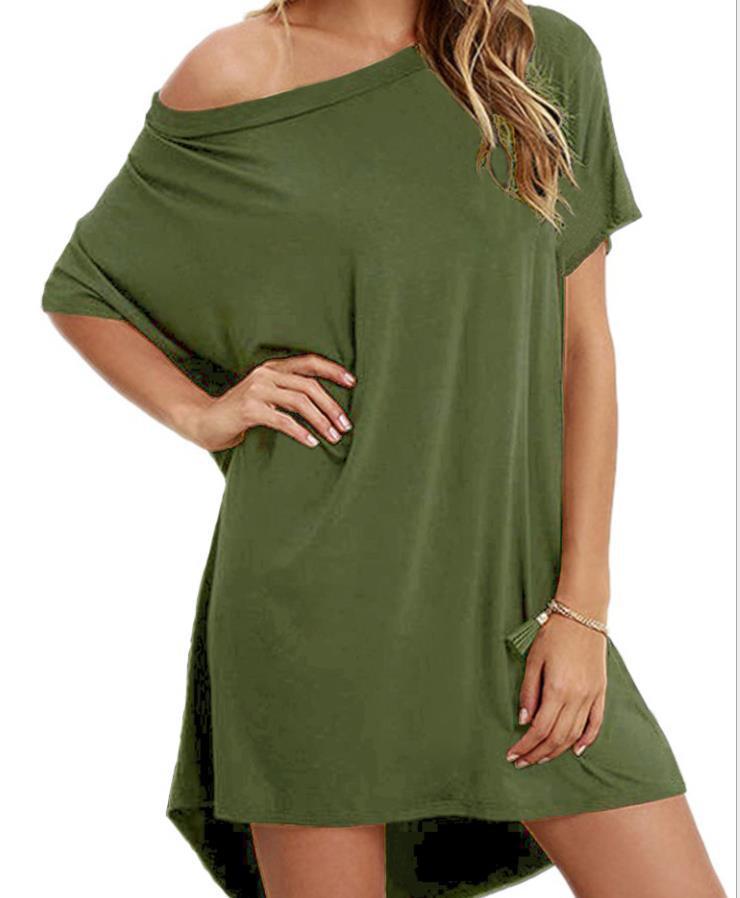 Casual Round Neck Short Daily Dresses-Dresses-Army Green-S-Free Shipping Leatheretro