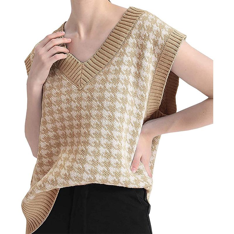 Fashion Sleeveless Women Knitting Vest-Shirts & Tops-Khaki-S-Free Shipping Leatheretro