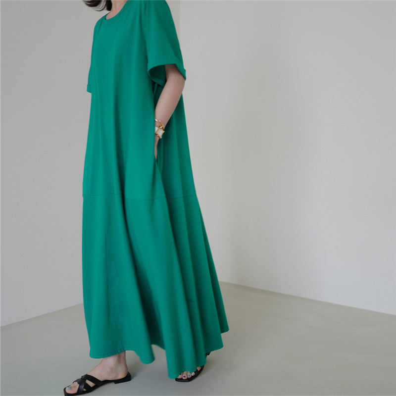 Casual Simple Design Plus Sizes Short Sleeves Long Dresses-Dresses-Green-S-Free Shipping Leatheretro