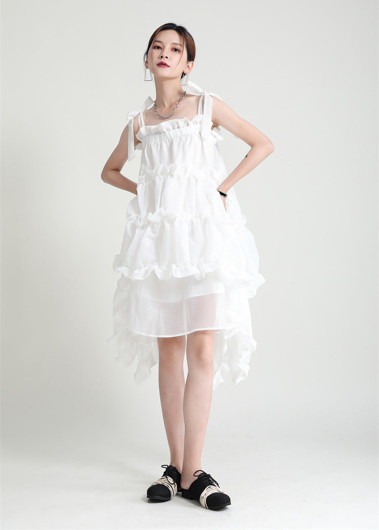 Designed Summer Irregular Spaghetti Straps Mini Dresses-White-S-Free Shipping Leatheretro