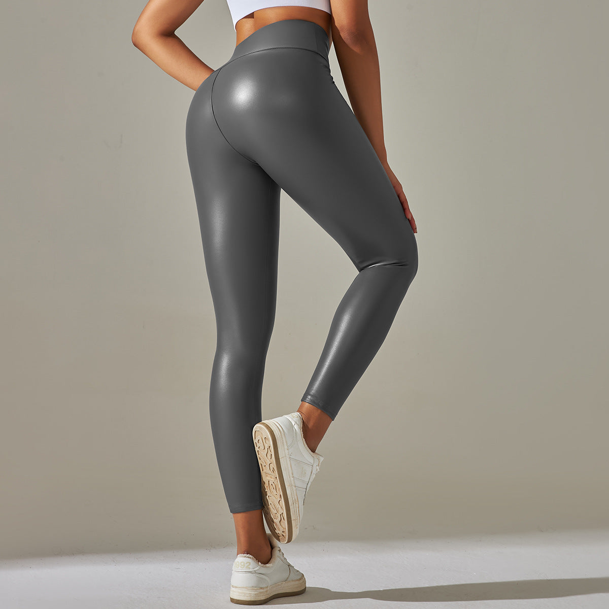 Sexy Elastic Pu High Waist Yoga Leggings-Pants-Black-XS-Free Shipping Leatheretro
