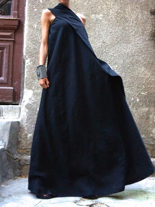 Sexy One Shoulder Sleeveless Designed Dresses-Dresses-Dark Blue-M-Free Shipping Leatheretro