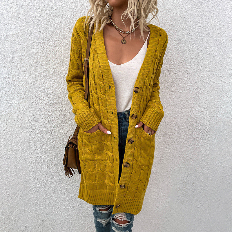 Casual Twist Design Long Cardigan Sweaters for Women-Coats & Jackets-Yellow-S-Free Shipping Leatheretro