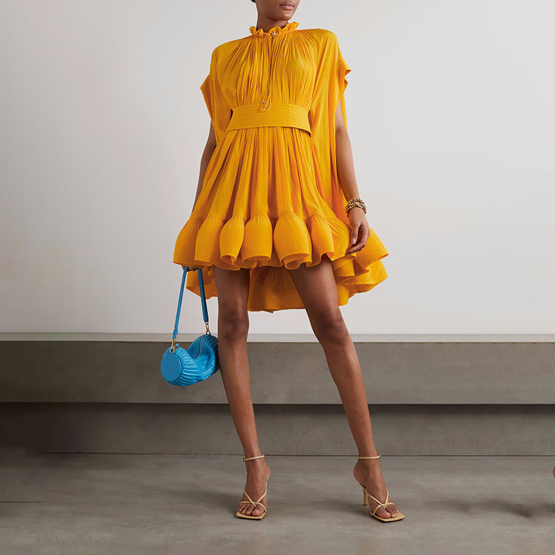 Luxury Designed Ruffled Short Dresses-Dresses-Yellow-S-Free Shipping Leatheretro