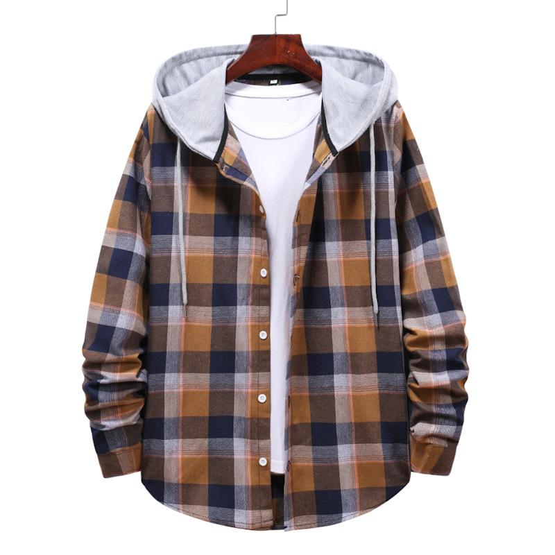 Casual Plaid Fall Men Long Sleeves Shirts-Men Tops-Blue-S-Free Shipping Leatheretro