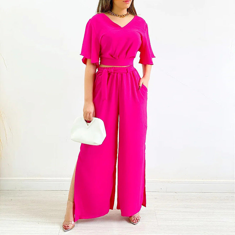 Casual Summer Wide Legs Women Suits-Suits-Rose Red-S-Free Shipping Leatheretro