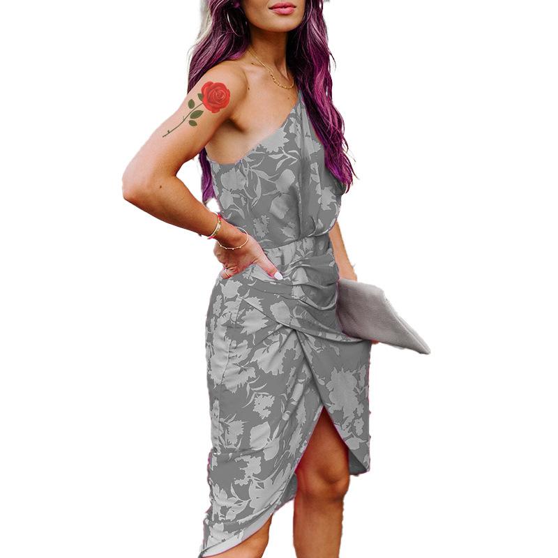 Summer One Shoulder Bodycon Midi Dresses-Sexy Dresses-Gray-S-Free Shipping Leatheretro
