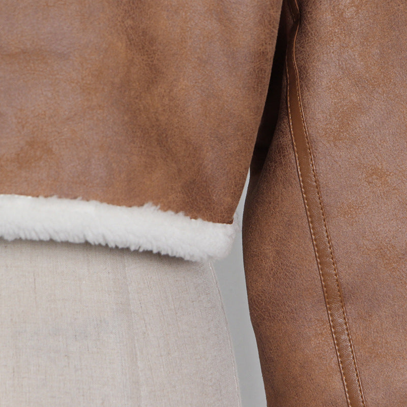 Luxury Motorcycle Sheep Fleece Jacket Coat for Winter-Coats & Jackets-Brown-S-Free Shipping Leatheretro