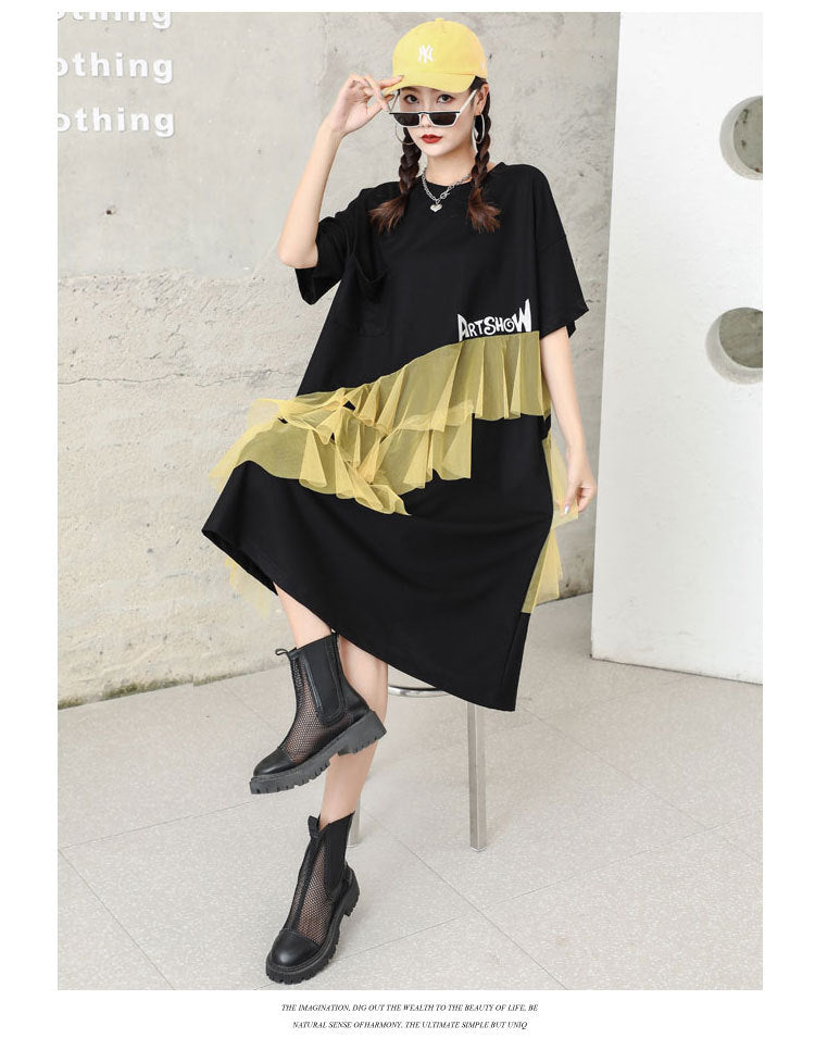 Designed Tulle Decoration Summer Women Loose Plus Sizes Midi Dresses-Dresses-Black-One Size-Free Shipping Leatheretro