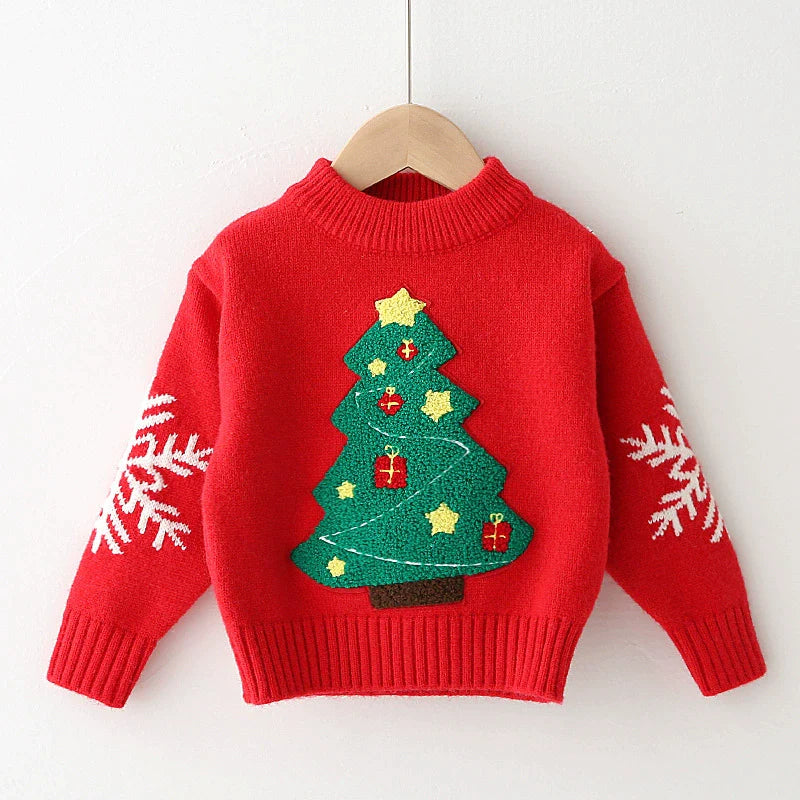 Christmas Tree Design Pullover Sweaters for Kids-Shirts & Tops-Red-90cm-Free Shipping Leatheretro