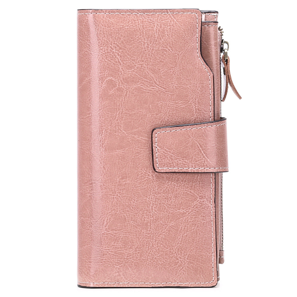 Women Leather Long Wallet with Cellphone Pocket 5156-Leather wallet-Pink-Free Shipping Leatheretro