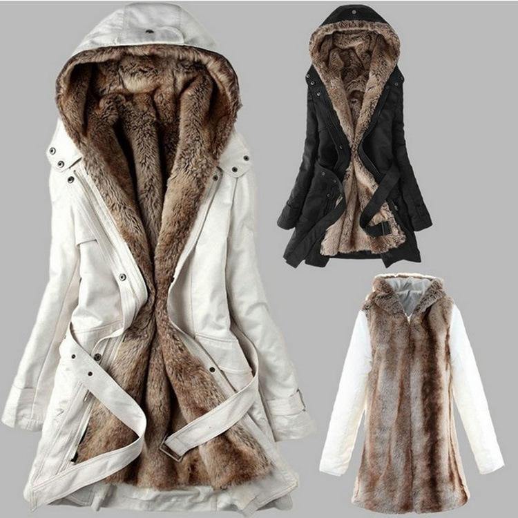 Women Winter Fur Warm Outerwear with Hat-Outerwear-Black-S-Free Shipping Leatheretro