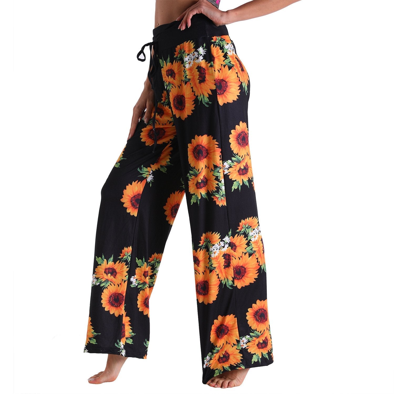 Casual Floral Print Women High Waist Trousers for Homewear-Pajamas-2011-S-Free Shipping Leatheretro