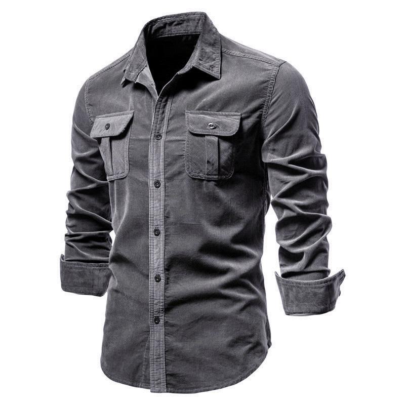 Casual Men Cotton Long Sleeves Shirts-Shirts & Tops-Gray-M-Free Shipping Leatheretro