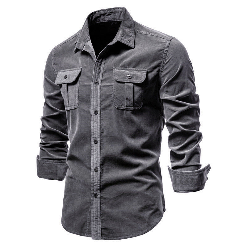 Men Long Sleeves Corduroy Business Shirts-Shirts & Tops-Gray-M-Free Shipping Leatheretro