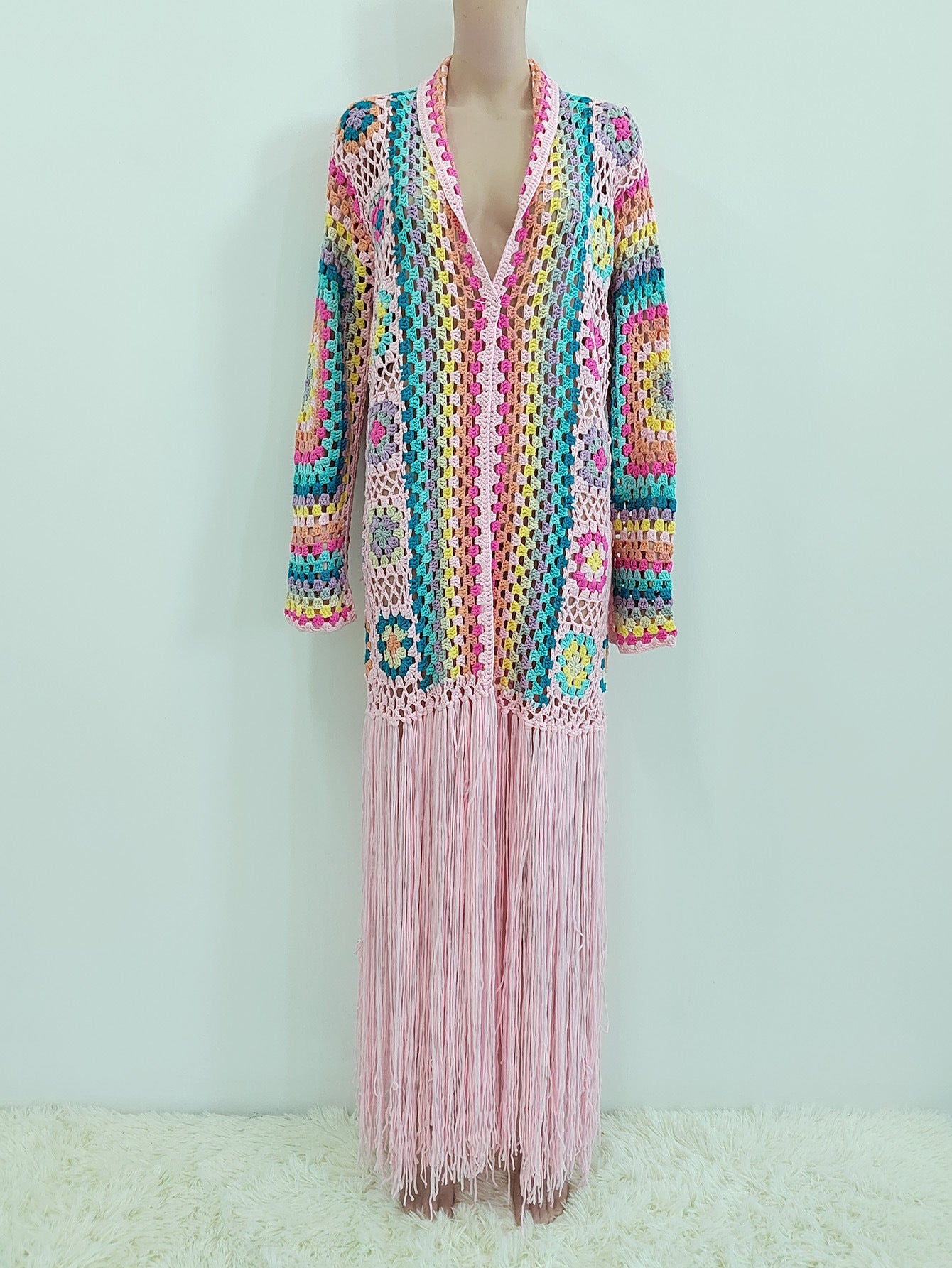 Colorful Crochet Irregular Tassels Coats for Women-Shirts & Tops-Black-S-Free Shipping Leatheretro